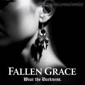 Black Angel Wings - Patina Painted Dangle Earrings - Big Black Wing Earrings